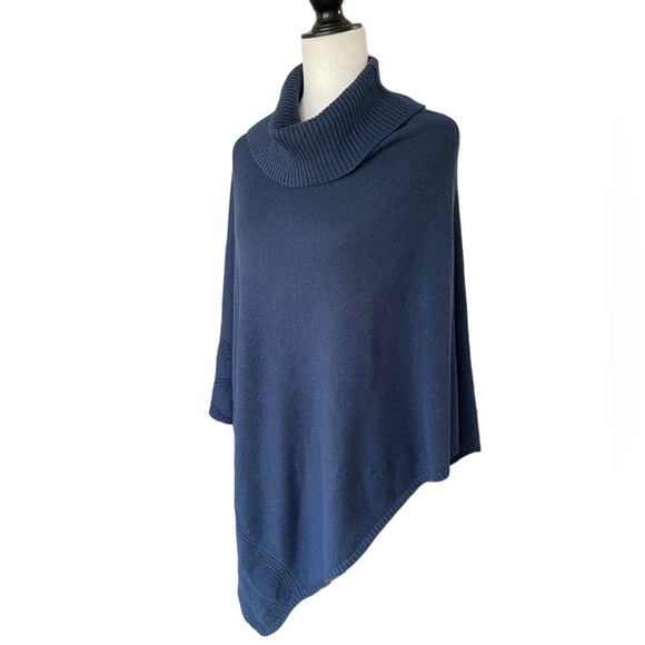 Soft Surroundings Wool Cashmere blend knit sweater poncho navy blue one size - Picture 8 of 8